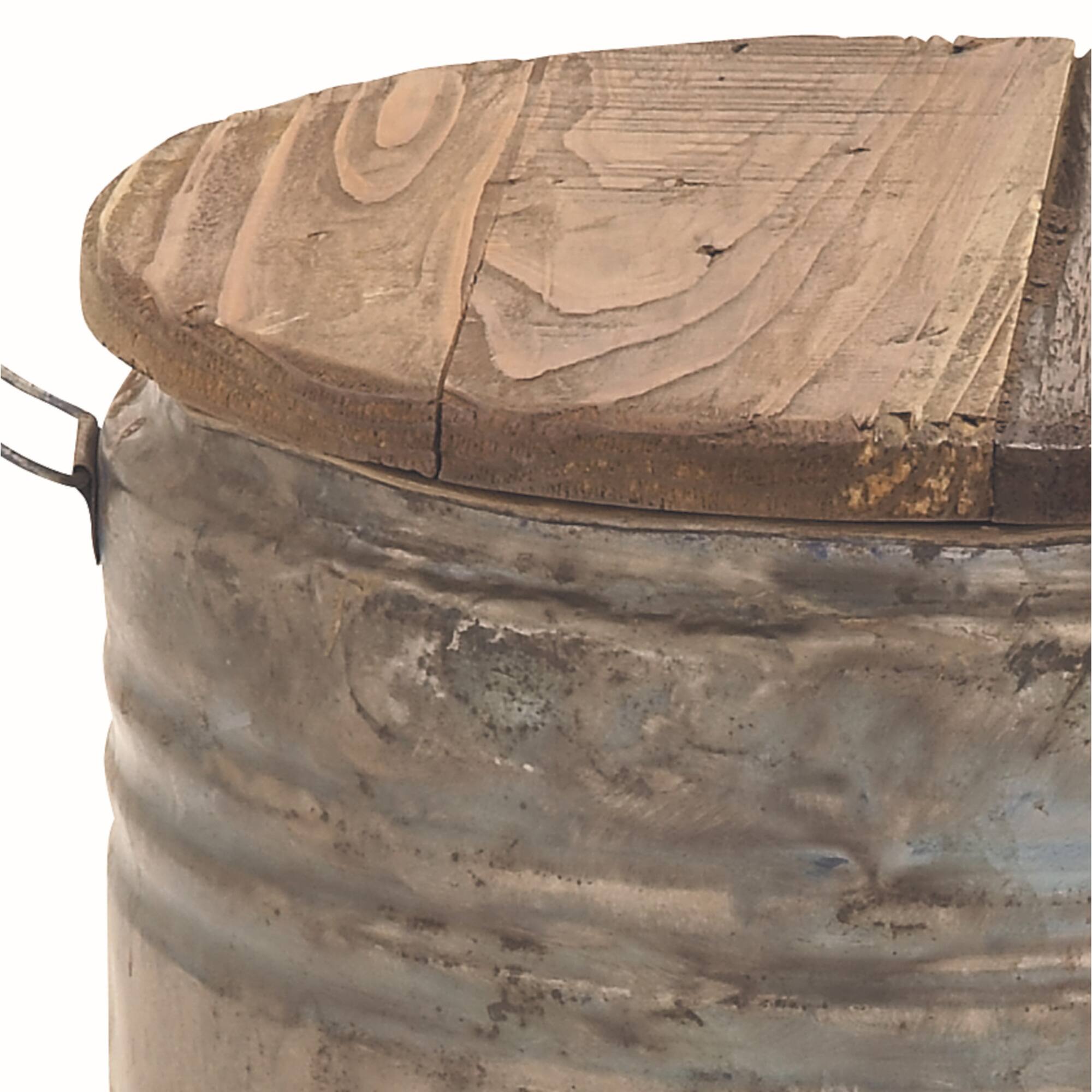 20" Gray Tin & Wood Farmhouse Stool Table